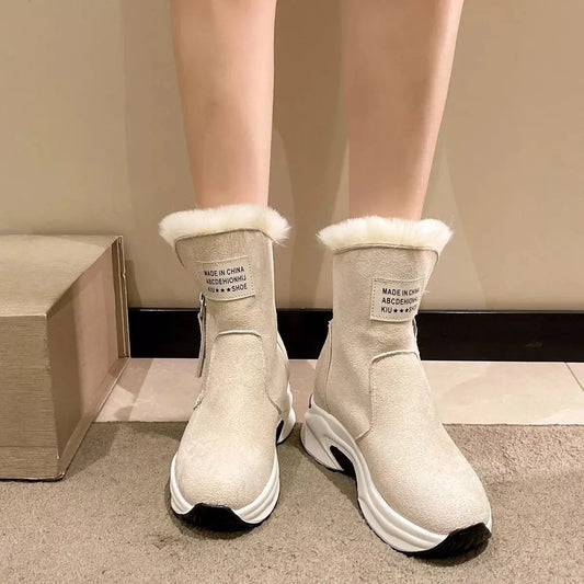 Women Faux Fur Lined PU Leather Platform Boots With Side Zipper Simply Love