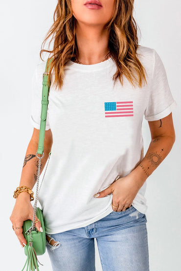 US Flag Round Neck Short Sleeve T-Shirt.