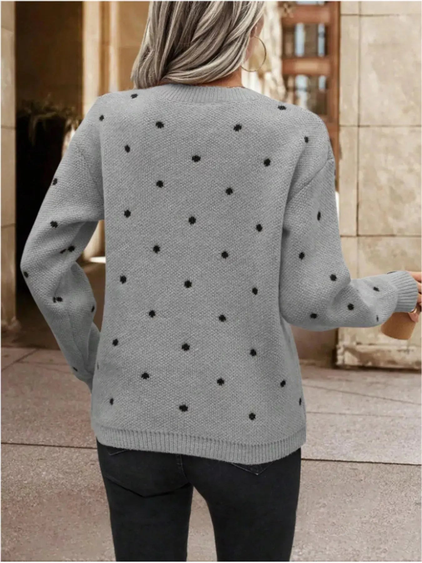 Polka Dot Long Sleeve Sweater Simply Love