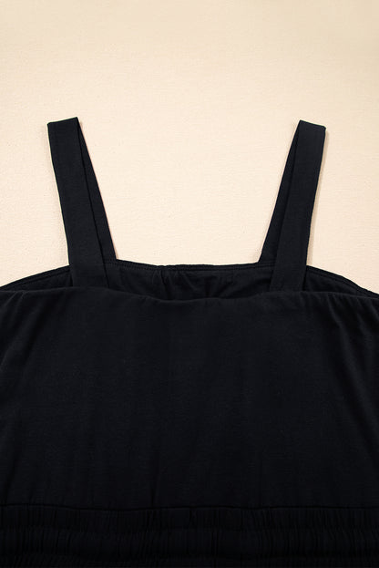 Black Drawstring Wide Leg Cargo Pockets Sleeveless Jumpsuit