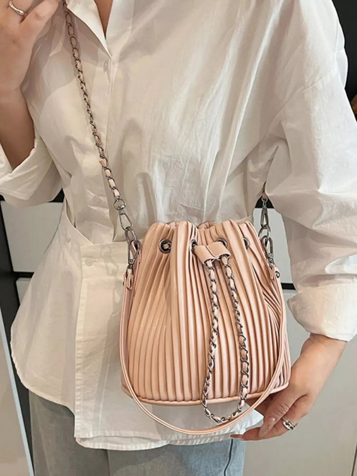 Pleated Bucket Crossbody Bag Simply Love
