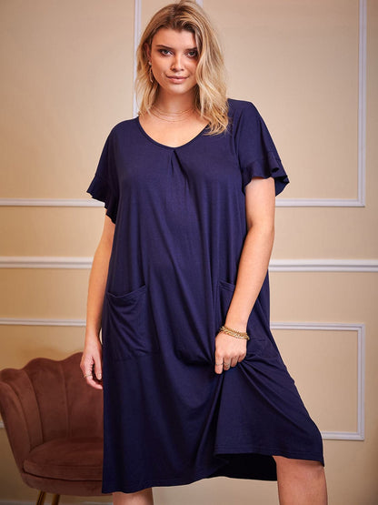 Plus Size Round Neck Short Sleeve Lounge Dress.