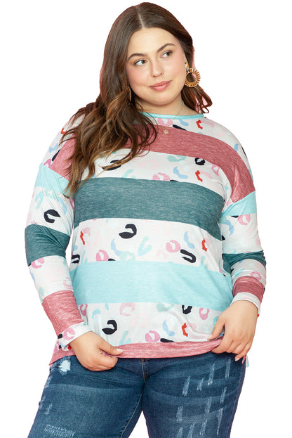 Chic sky blue striped plus size colorblock pullover top