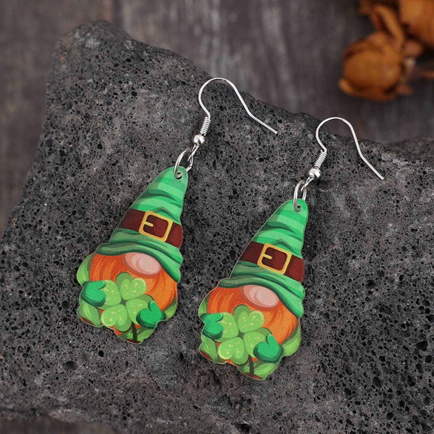 Wooden Alloy Dangle Earrings.