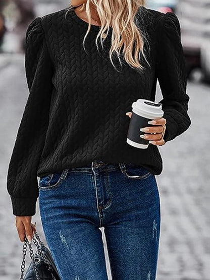 Textured Round Neck Long Sleeve Sweatshirt.