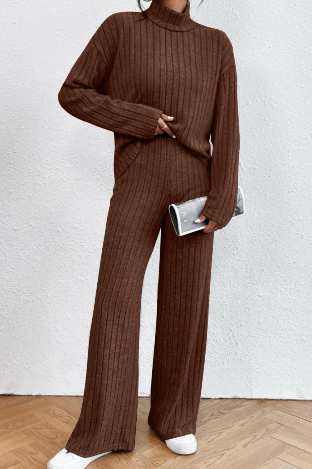 Chic mock neck top & pants set - Love Salve 