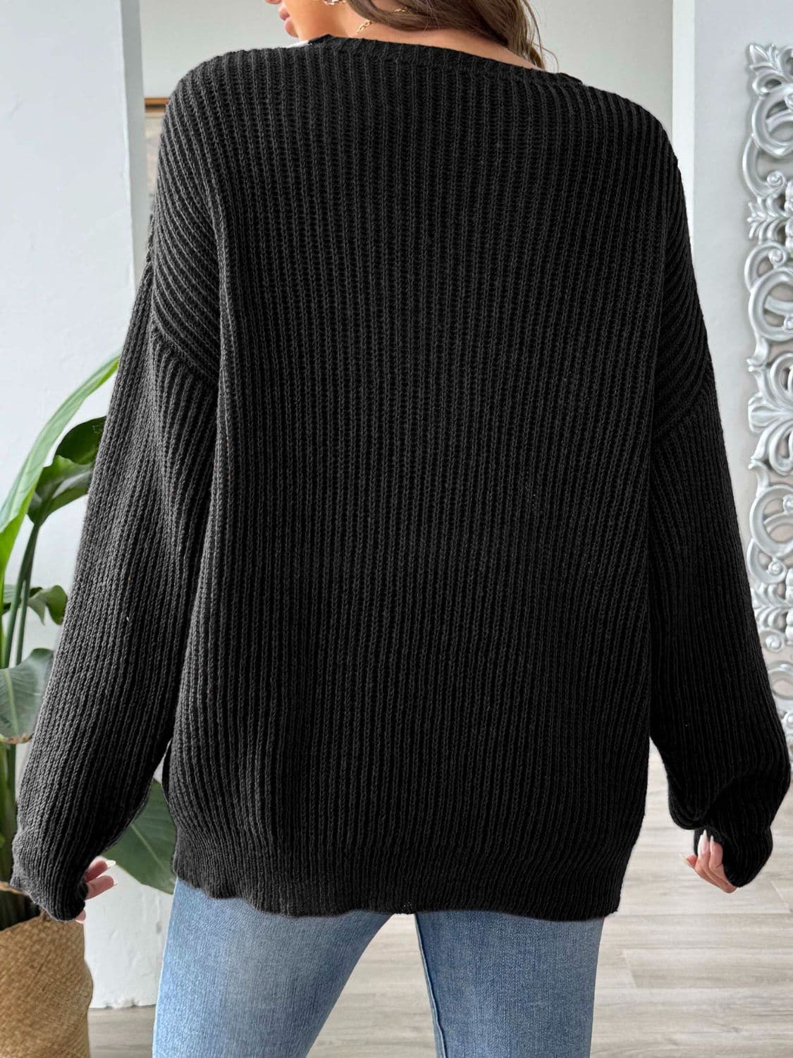 Color Block Dropped Shoulder Long Sleeve Sweater