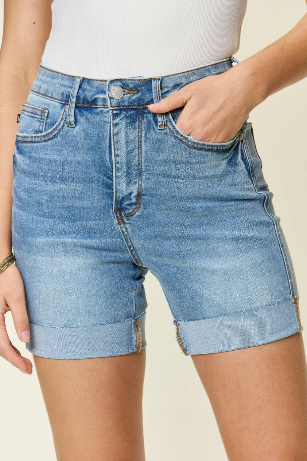 Judy Blue Full Size Tummy Control High Waist Denim Shorts.