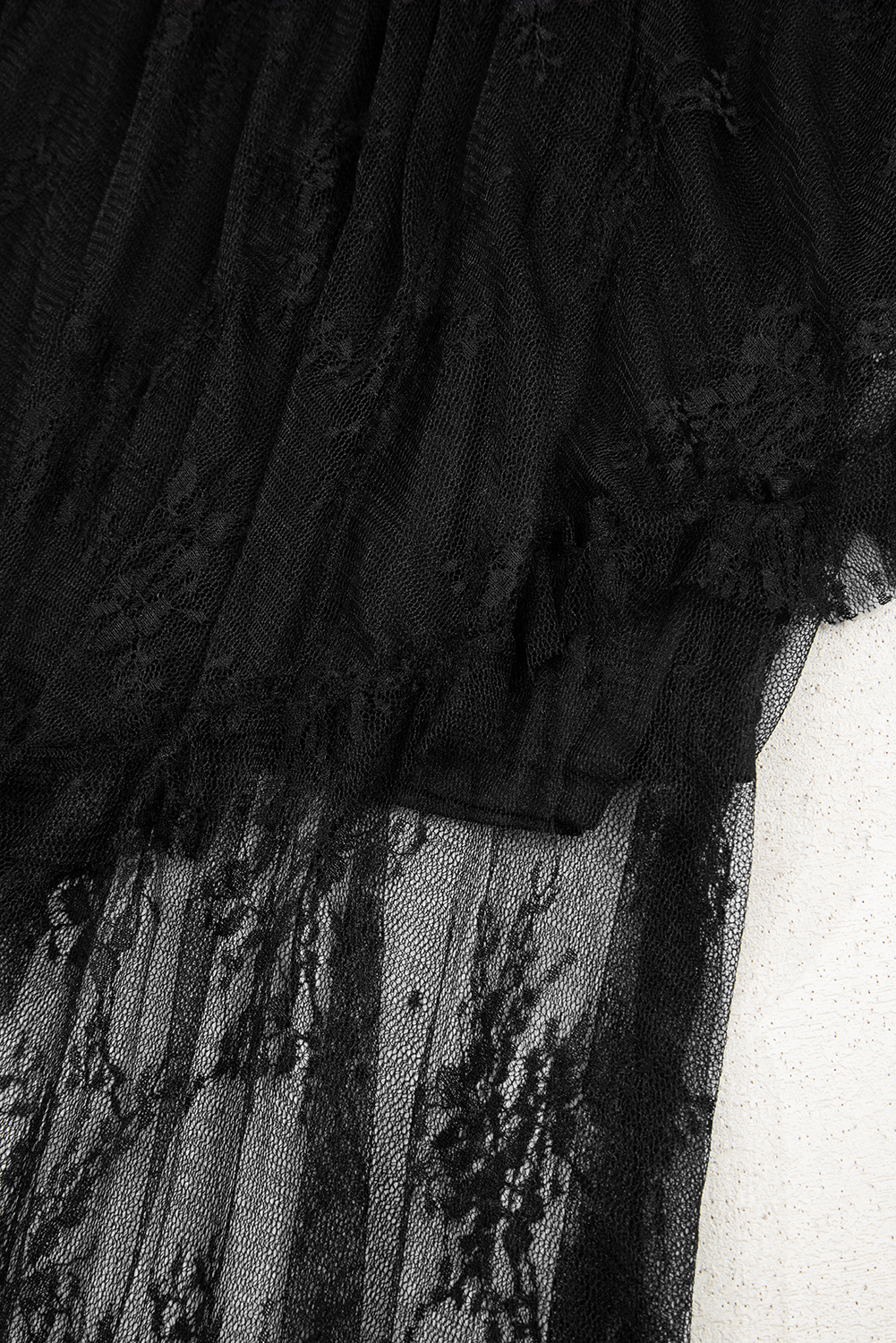 Black Lace Cascading Tiered High Waist Maxi Skirt Women