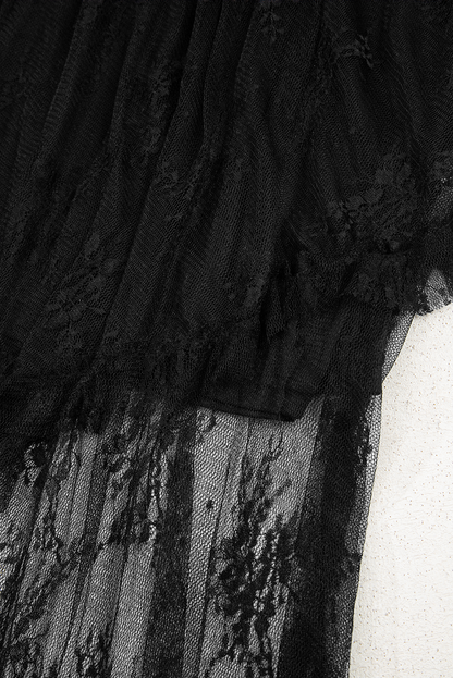 Black Lace Cascading Tiered High Waist Maxi Skirt Women