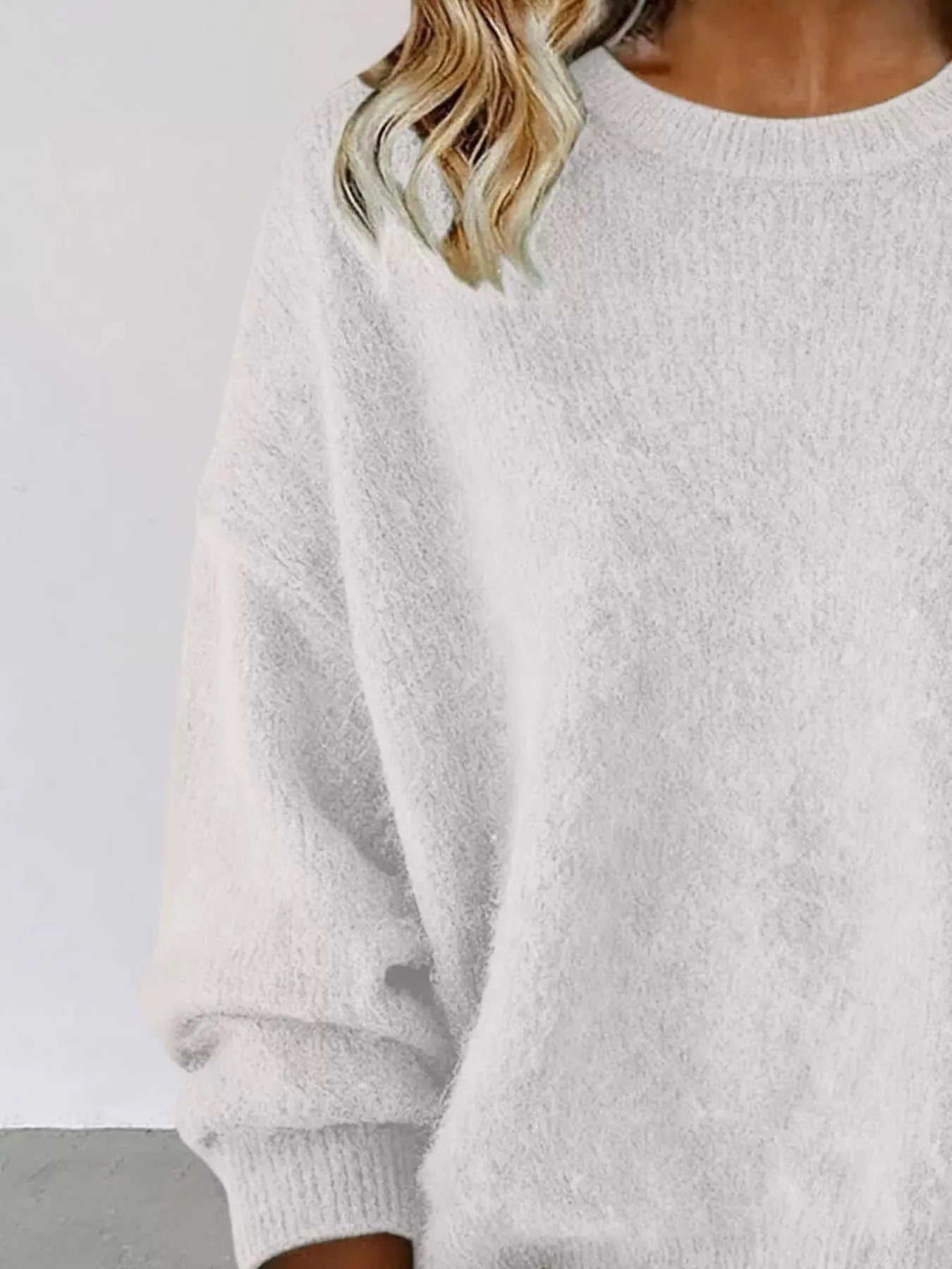 Full Size Round Neck Dropped Shoulder Sweater Plus Size Simply Love