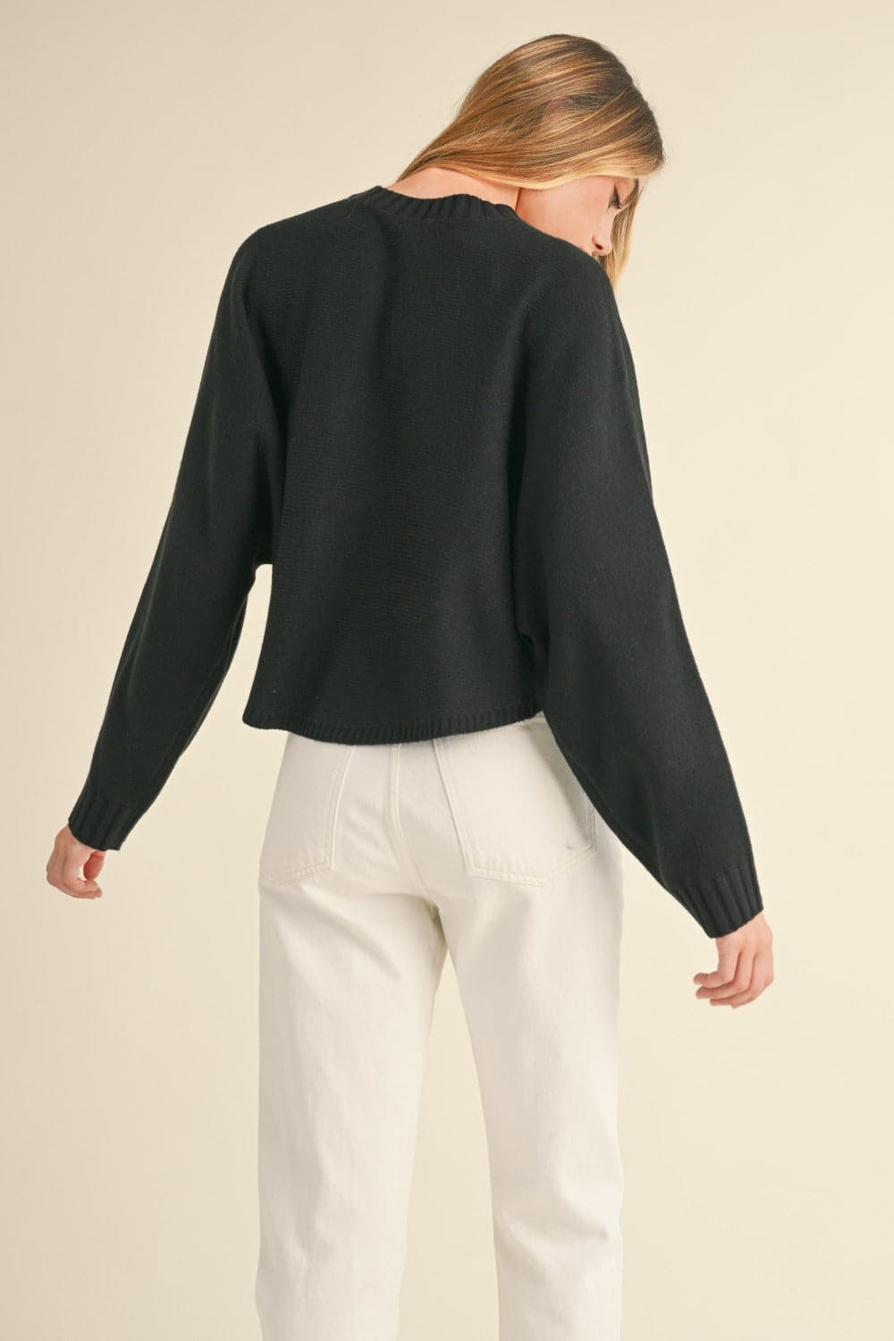 Chic dolman sleeve cropped knit sweater with round neck