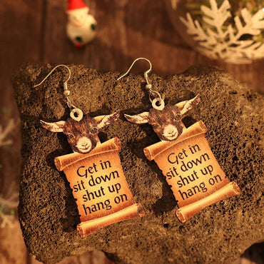 Whimsical wooden donkey letter earrings