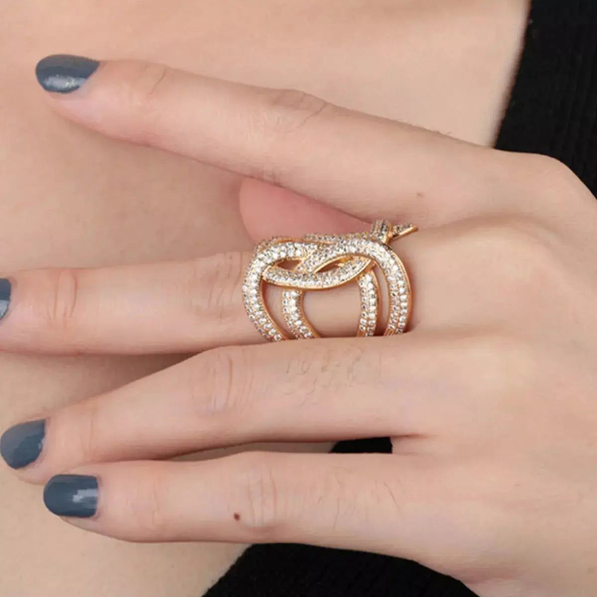 18K Gold-Plated Zircon Interwoven Ring Simply Love