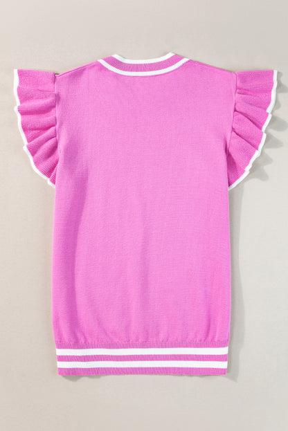 Bonbon ruffled sleeve knit top with edge detailing