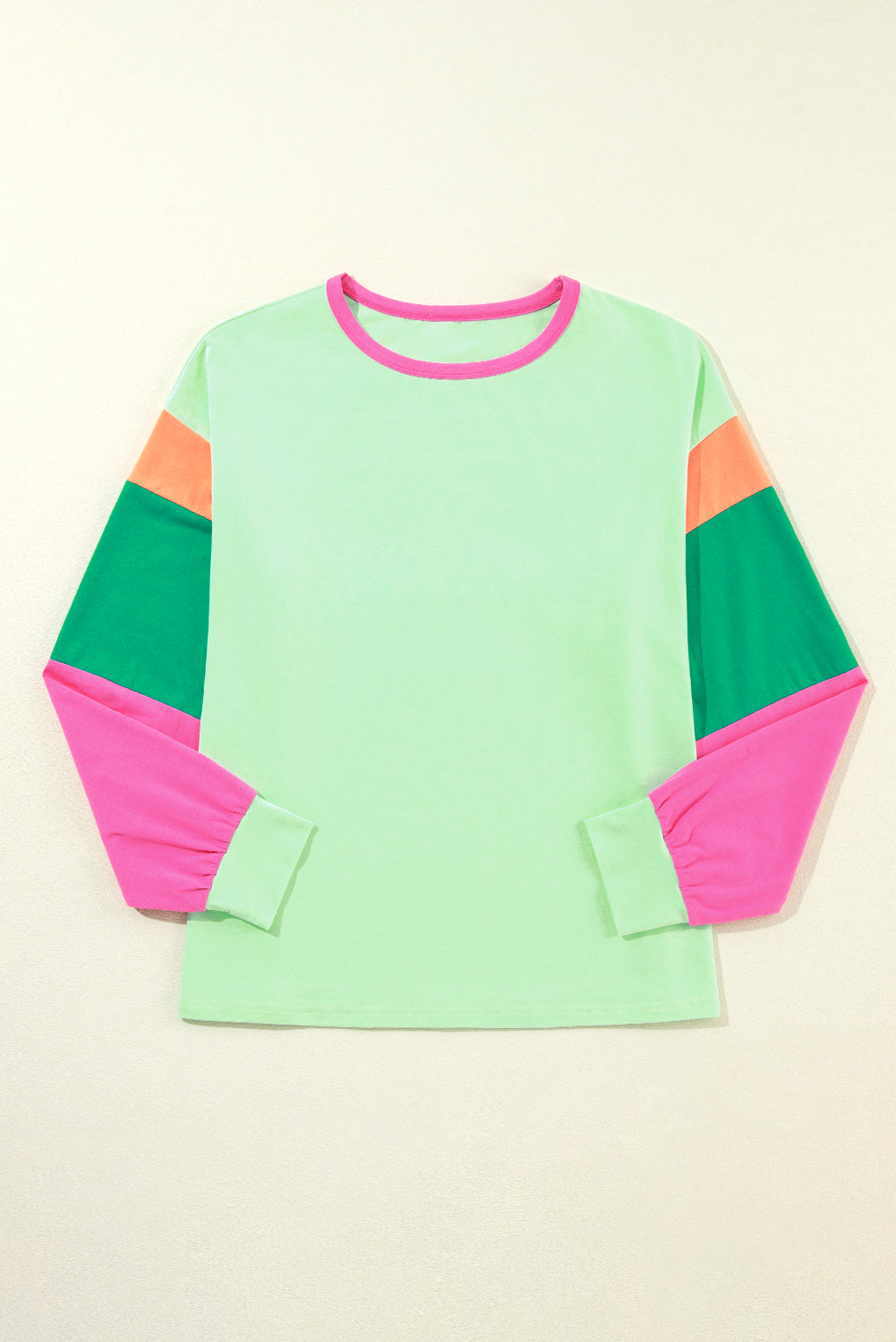 Green colorblock oversized long sleeve top