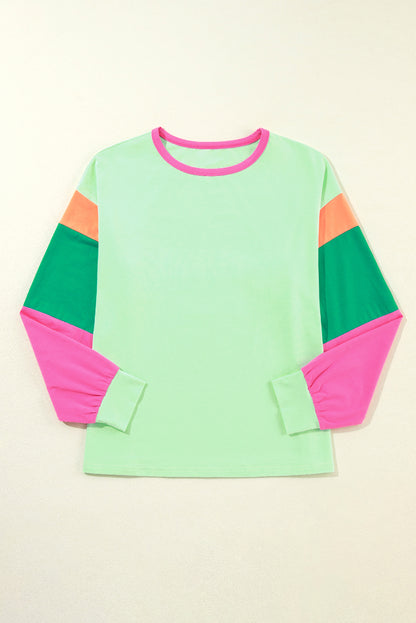 Green colorblock oversized long sleeve top