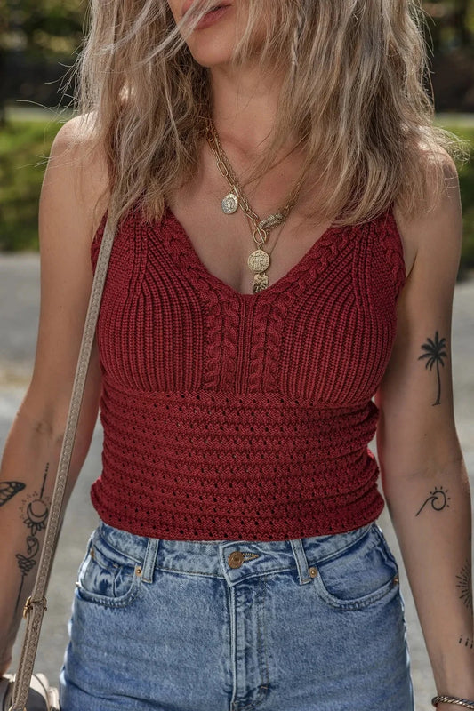 Cable Knit Pointelle Slim Fit V Neck Sweater Vest Simply Love