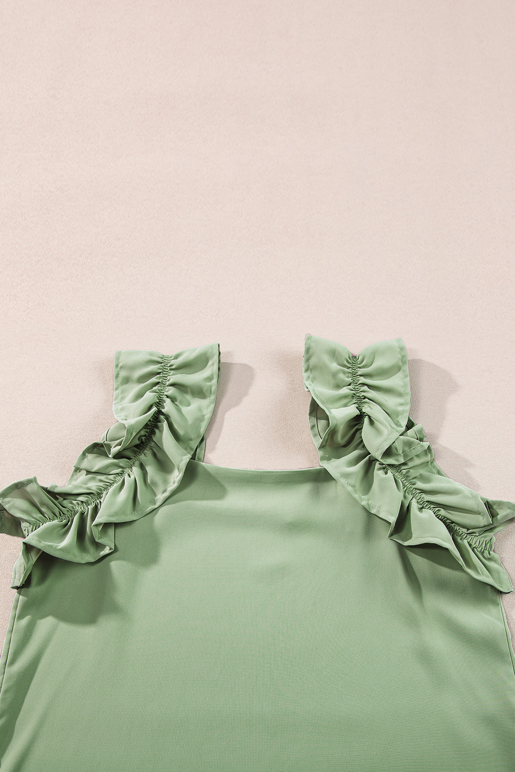 Chic smoke green ruffle trim sleeveless tank top