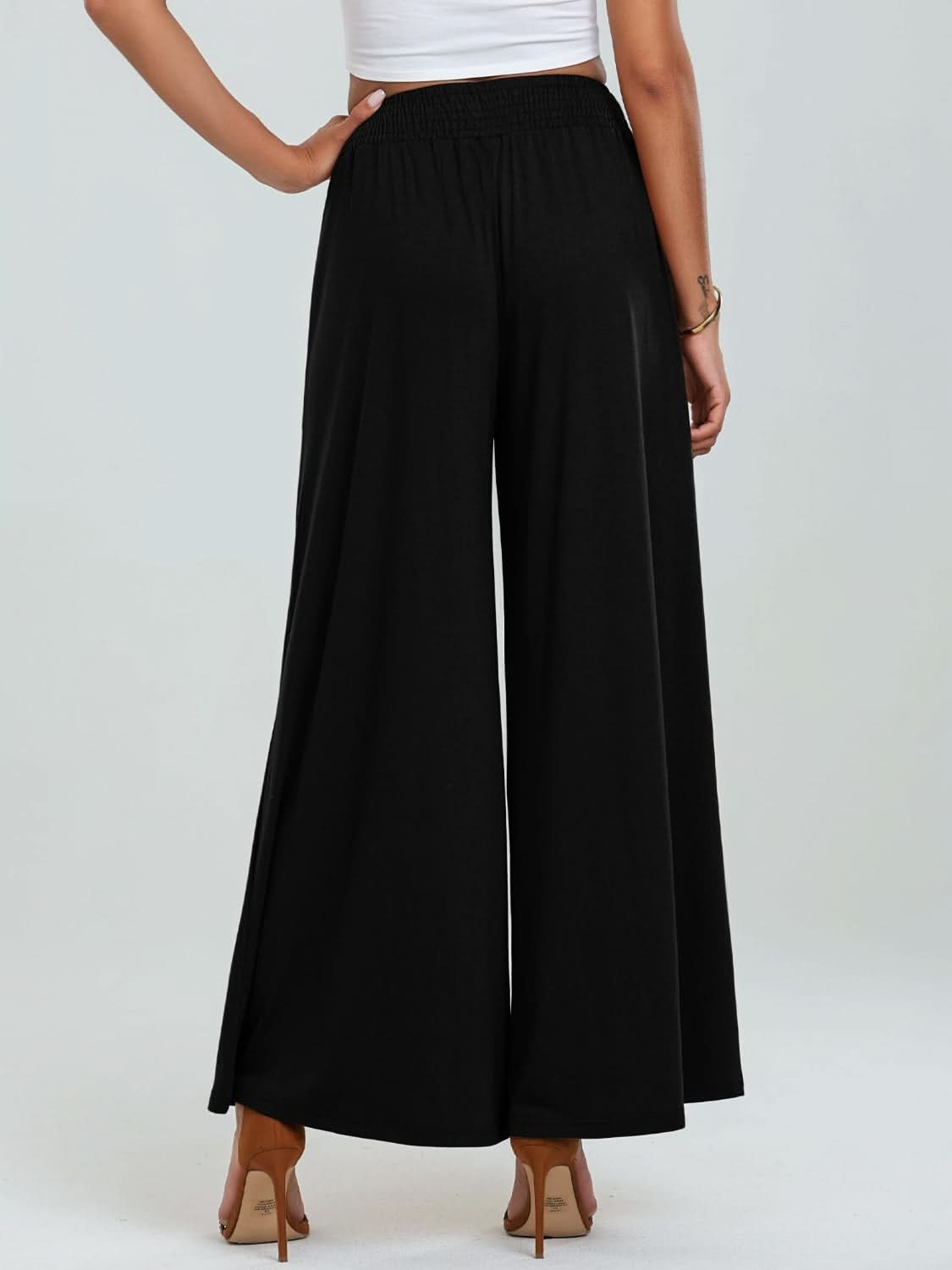 Wide Leg Pants with Pocketed Elastic Waistband