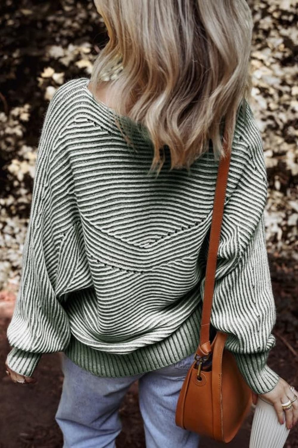 Textured striped long sleeve top with round neck