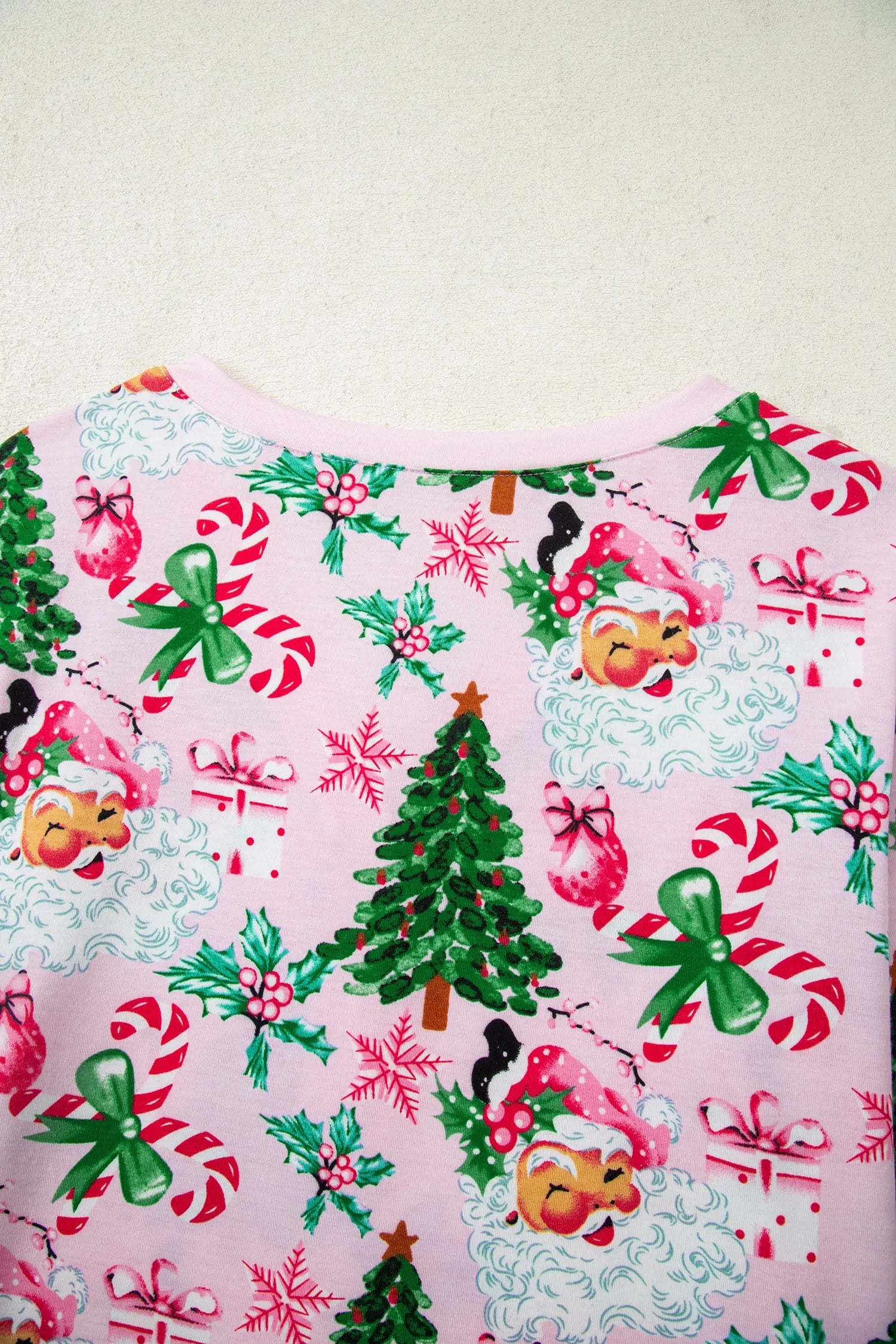 Pink Christmas Pattern Two Piece Lounge Set With Button V Neck Pullover Pants Dear-Lover Dropshipping