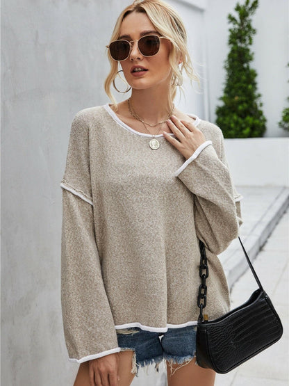 Boat Neck Dropped Shoulder Sweater.