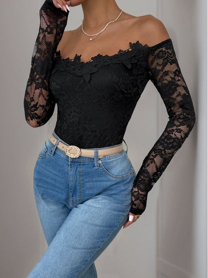 Lace allure off-shoulder bodysuit with long sleeves