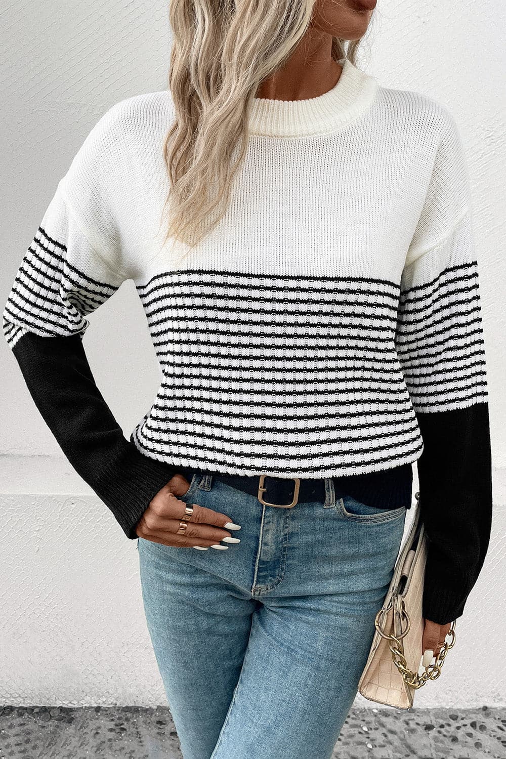 Striped Drop Shoulder Sweater.