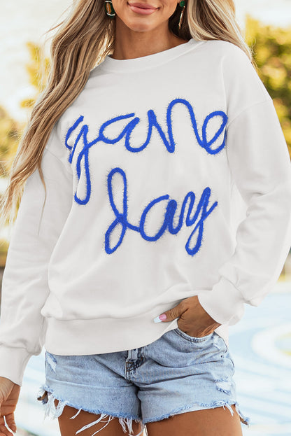 Gameday vibes white tinsel sweatshirt