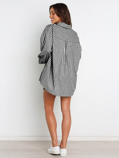 Striped Dropped Shoulder Shirt and Shorts Set.