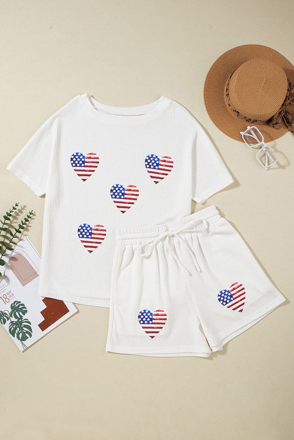 US Flag Round Neck Top and Shorts Set.