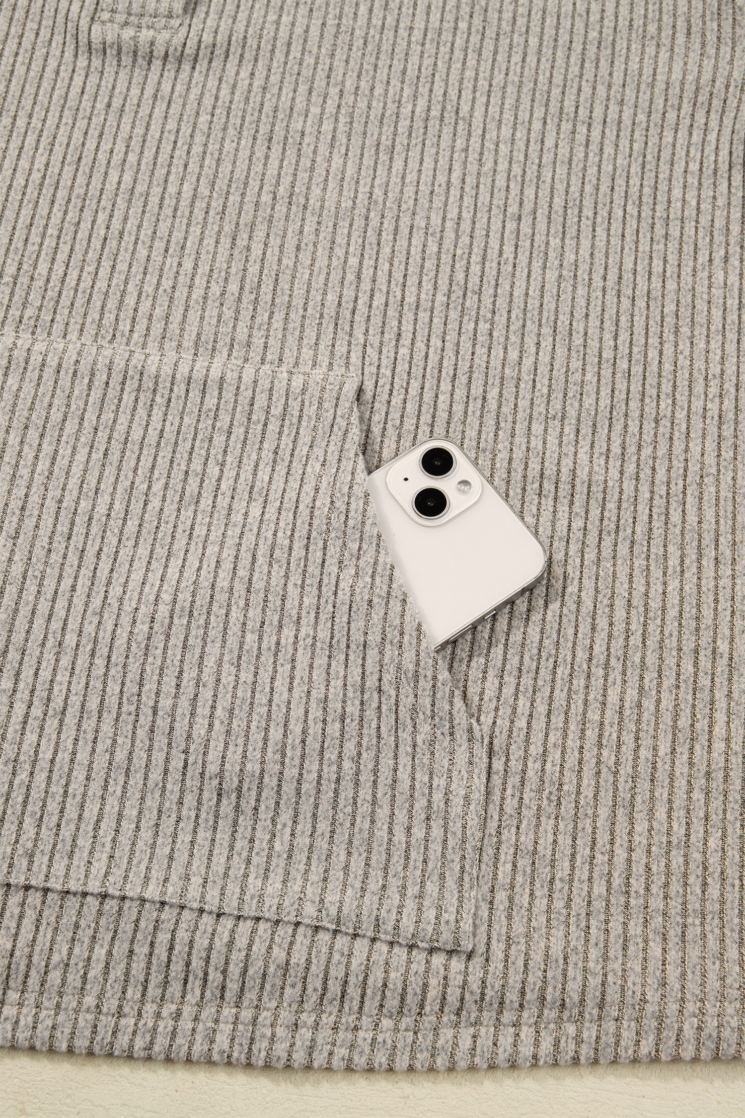 Simply Taupe Plus Size Ribbed Knit Kangaroo Pocket Henley Long Sleeve Top Dear-Lover Dropshipping