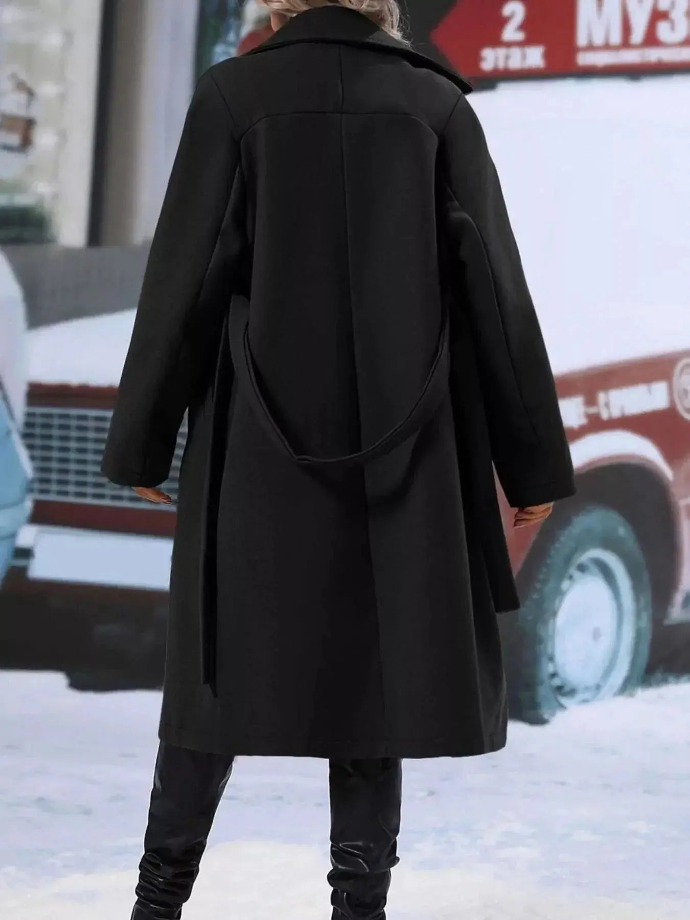 Double-Breasted Tie Waist Coat Simply Love