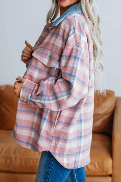 Plaid Long Sleeve Jacket with Collared Neck