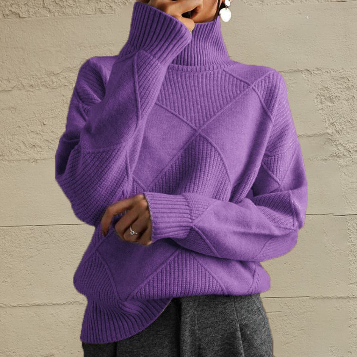 Geometric Turtleneck Long Sleeve Sweater.