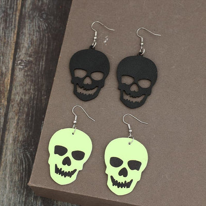 2 Piece PU Leather Skull Dangle Earrings.