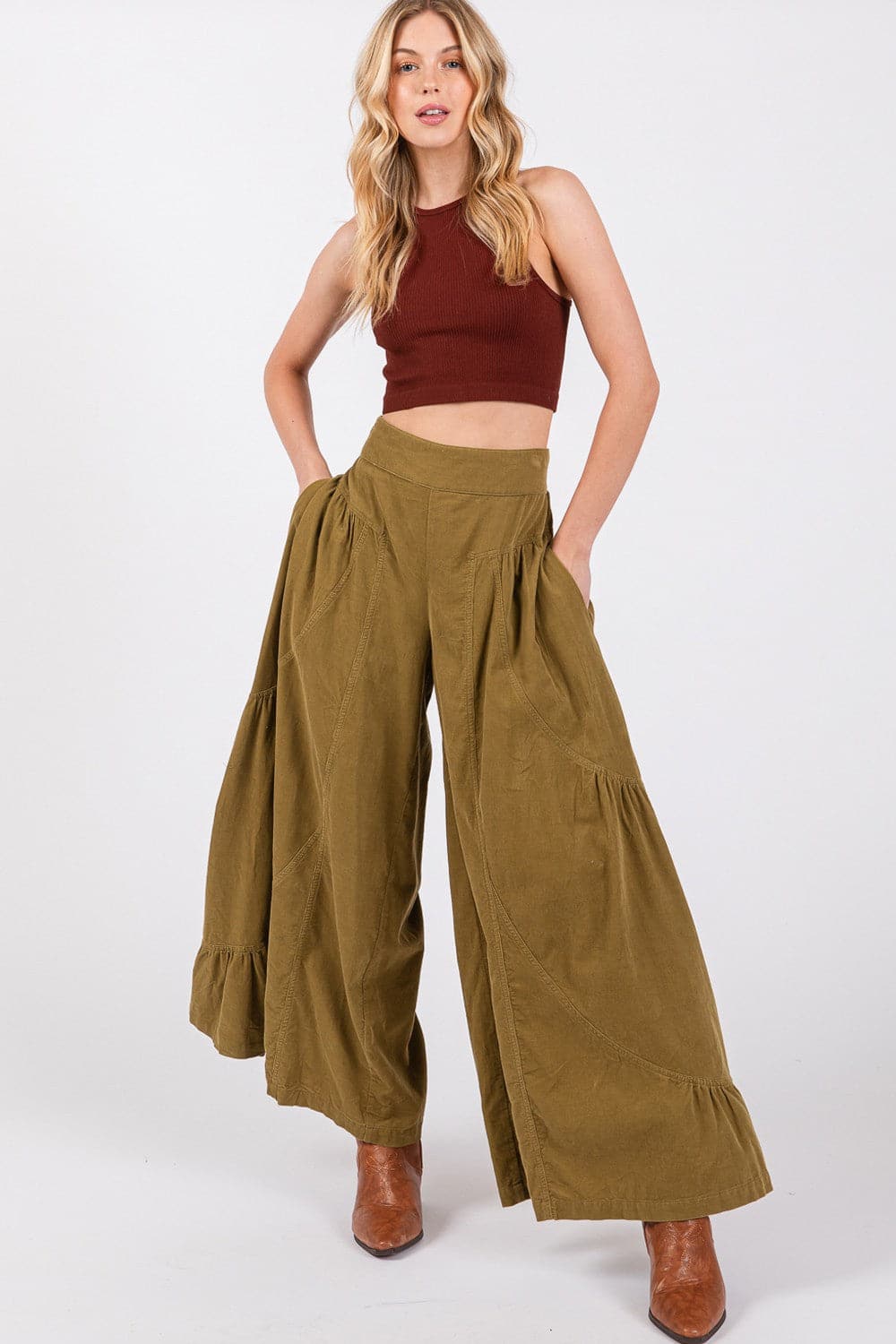 SAGE + FIG High Rise Corduroy Wide Leg Pants.