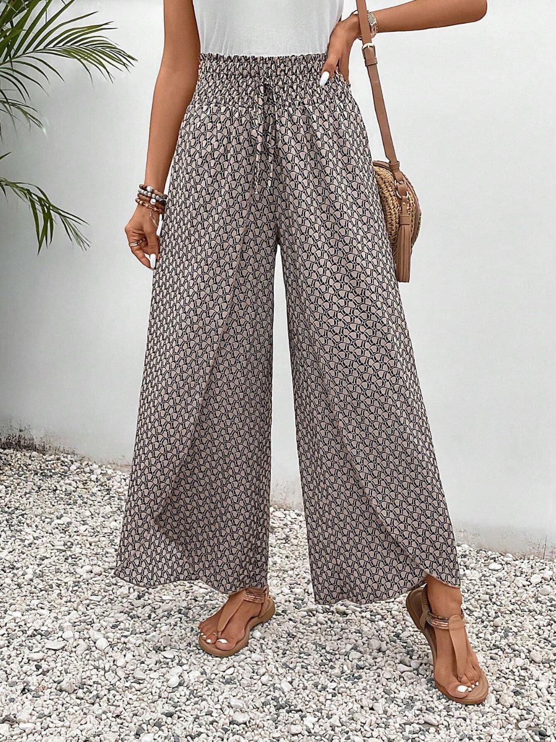 Tied Printed Wide Leg Pants.