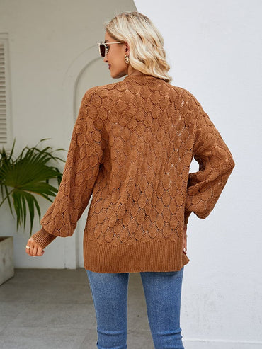 Openwork Open Front Lantern Sleeve Cardigan.