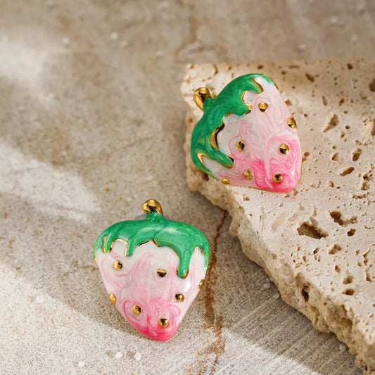 18K Gold Plated Resin Strawberry Stud Earrings For Women Simply Love