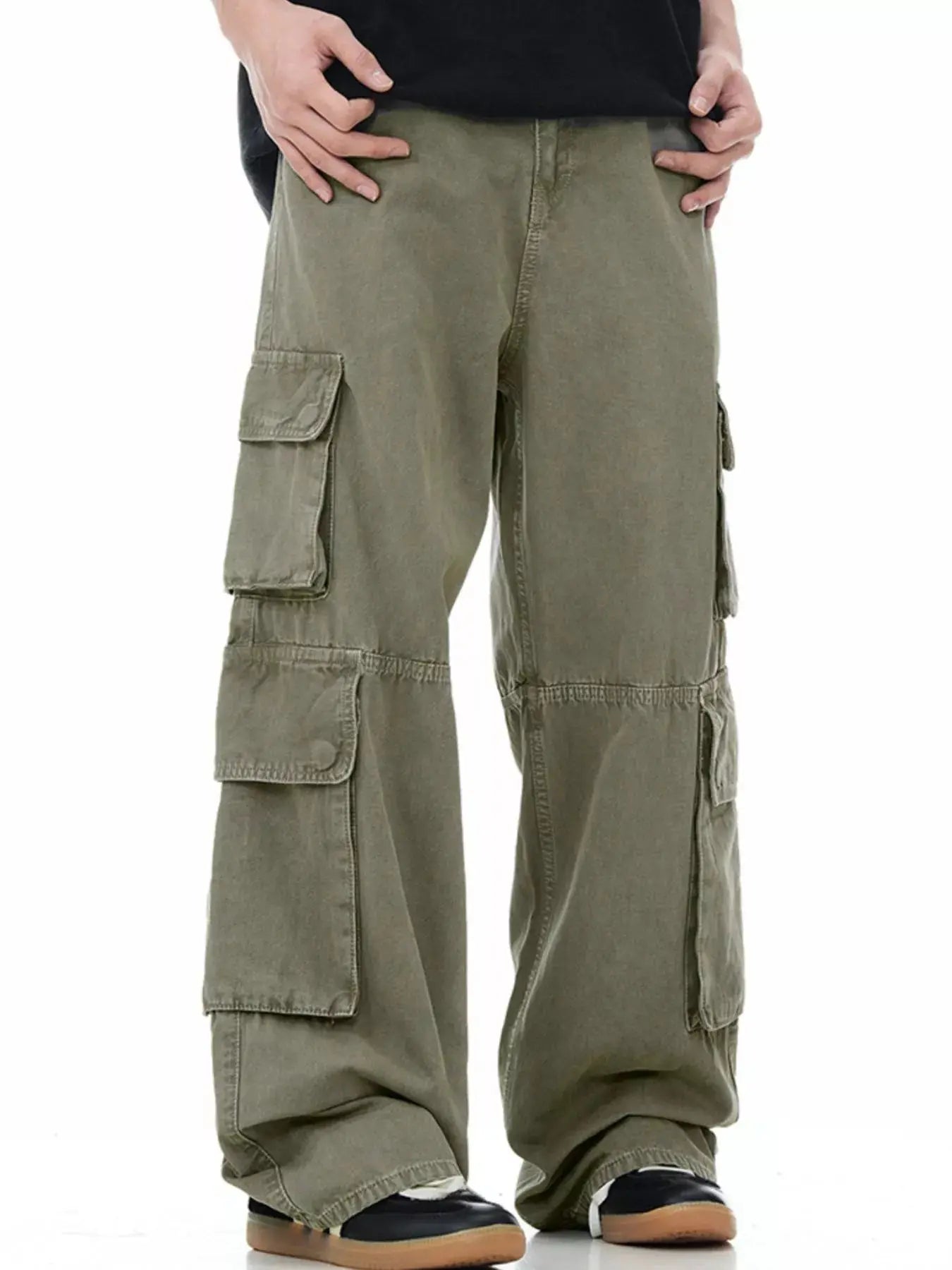 Men's Loose Fit Cargo Pants Olive With Multiple Utility Pockets Simply Love