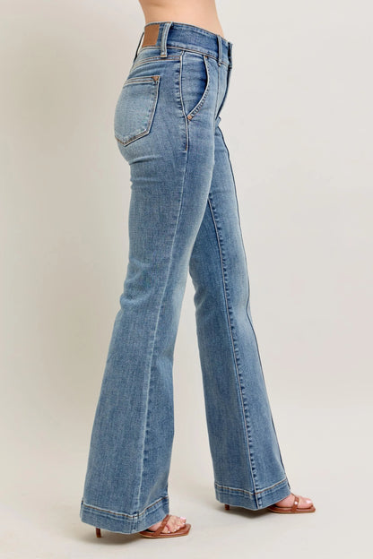 Judy Blue Plus Size High Waist Flare Denim Jeans with Front Seam Detail - Love Salve 