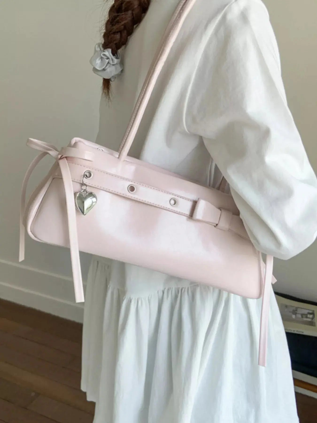 PU Leather Small Shoulder Bag With Heart Charm Elegant Tote Simply Love