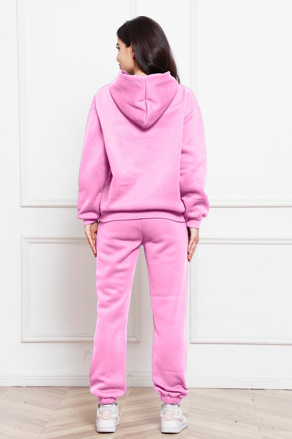 Drop Shoulder Long Sleeve Hoodie and Pants Set.