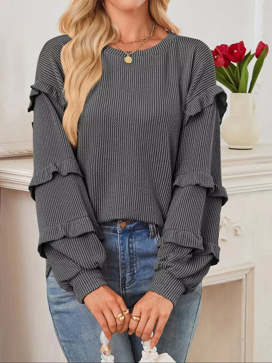 Ruffled Long Sleeve Knit T-Shirt Simply Love