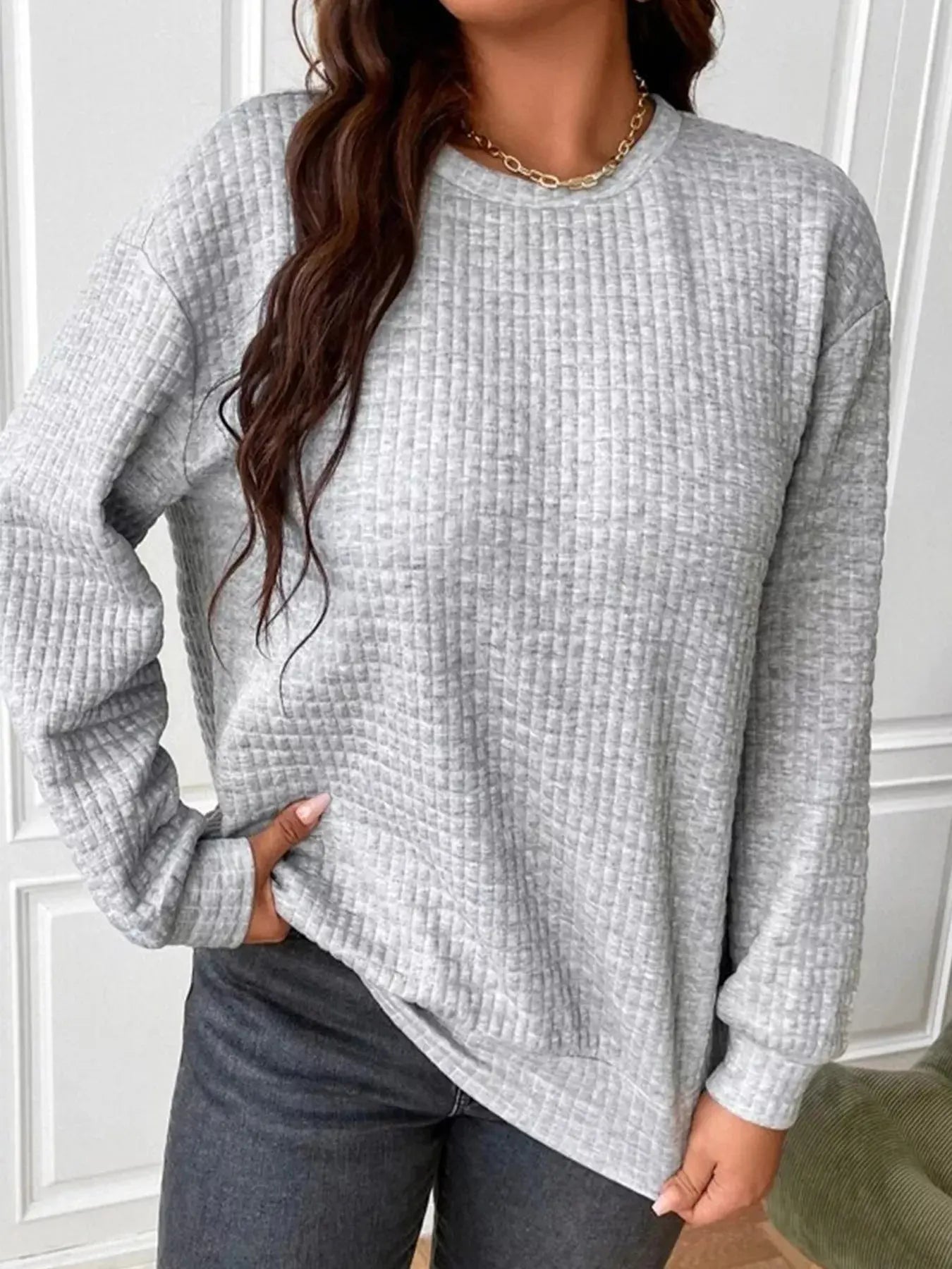 Textured Round Neck Sweatshirt Simply Love