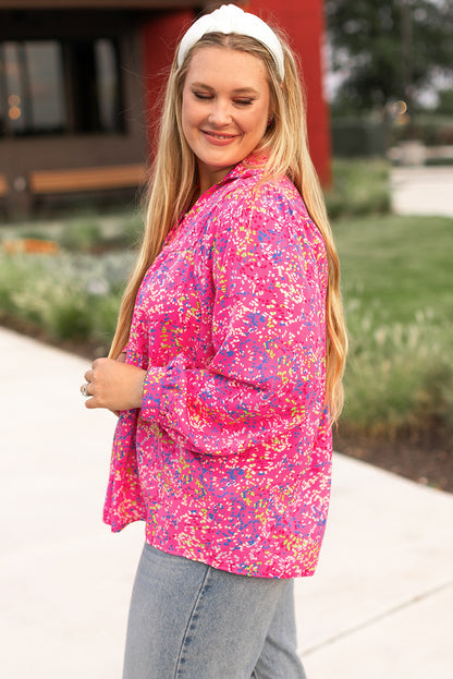 Floral elegance plus size puff sleeve blouse in purple