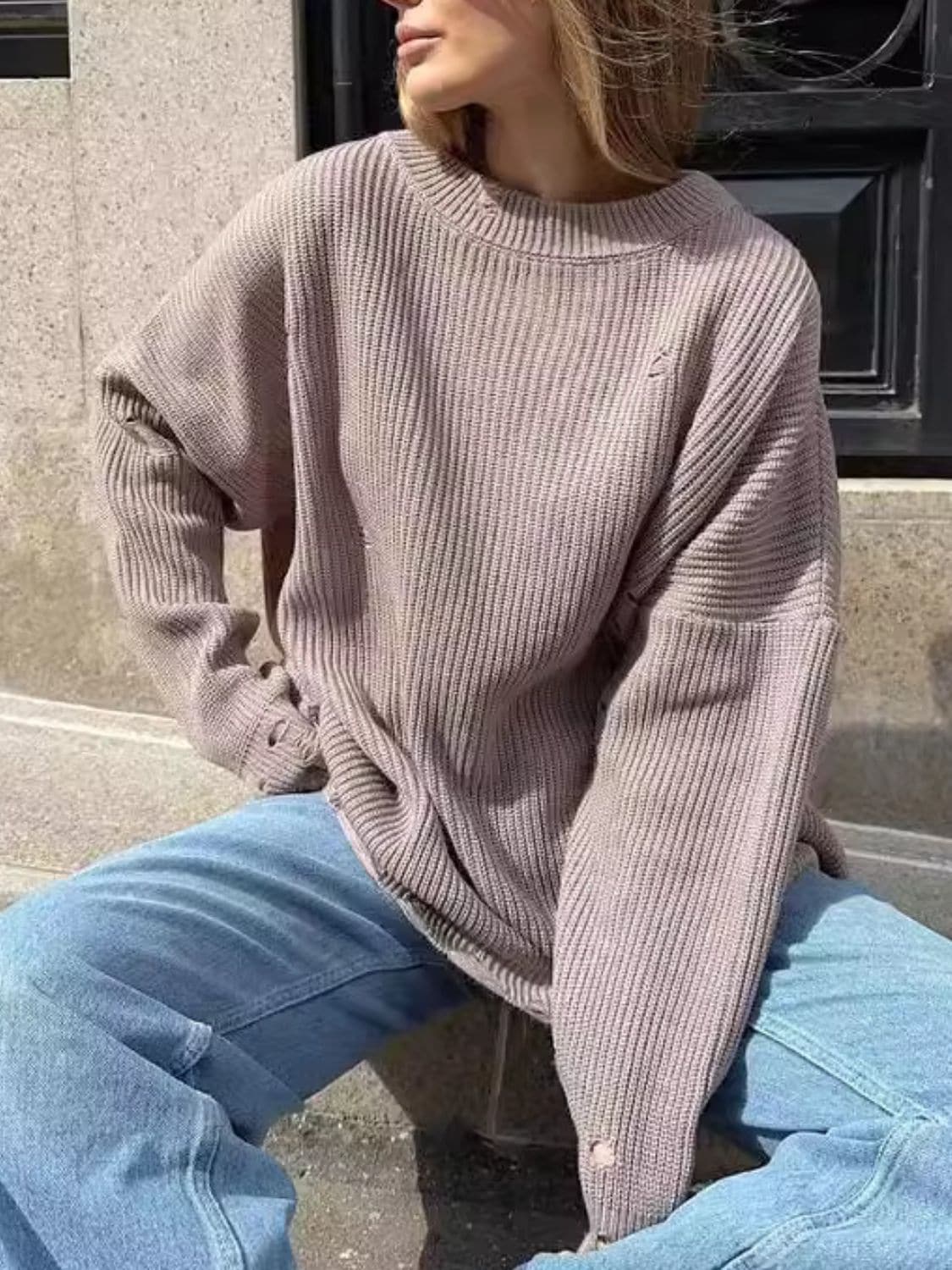 Chic Distressed Sweater - Cozy Acrylic