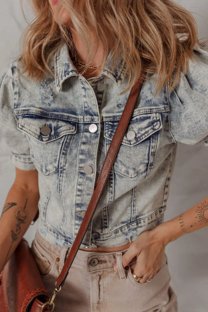 Simply Love: Denim Jacket - Puff Sleeves